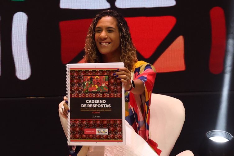 Brasília (DF), 19/09/2025 - Ministra da Igualdade Racial, Anielly Franco, participa da 5ª Conferência Nacional de Promoção da Igualdade Racial (5ª Conapir), no Centro de Convenções Ulysses Guimarães. Foto: Antonio Cruz/Agência Brasil