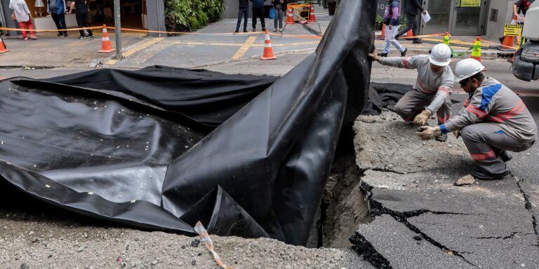 Explosão abre grande buraco na Rua da Consolação em São Paulo